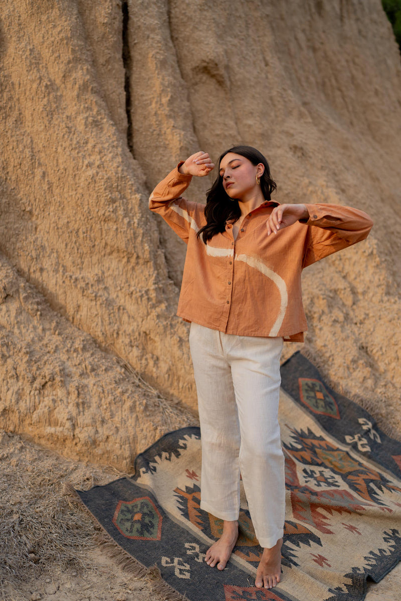 PASTEL ORANGE RIO SHIRT by Nirjara in rust color for women Worldwide