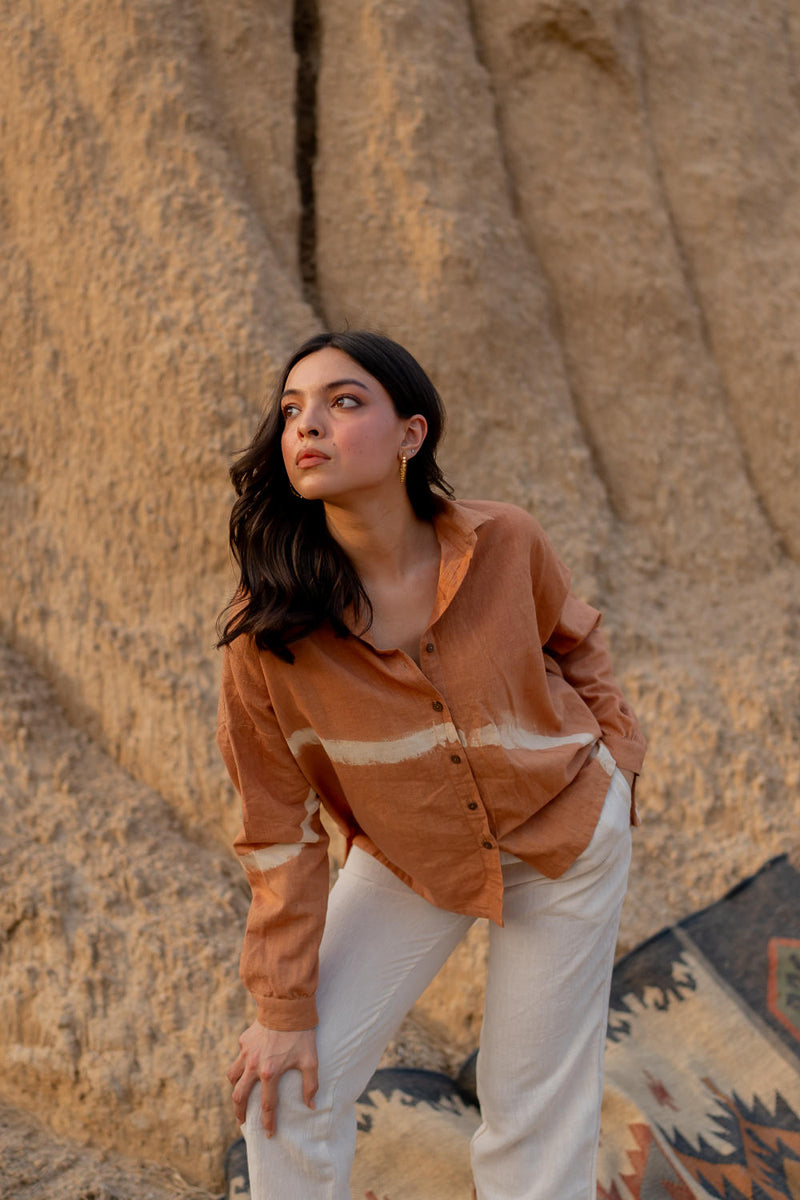 PASTEL ORANGE RIO SHIRT by Nirjara in rust color for women Worldwide