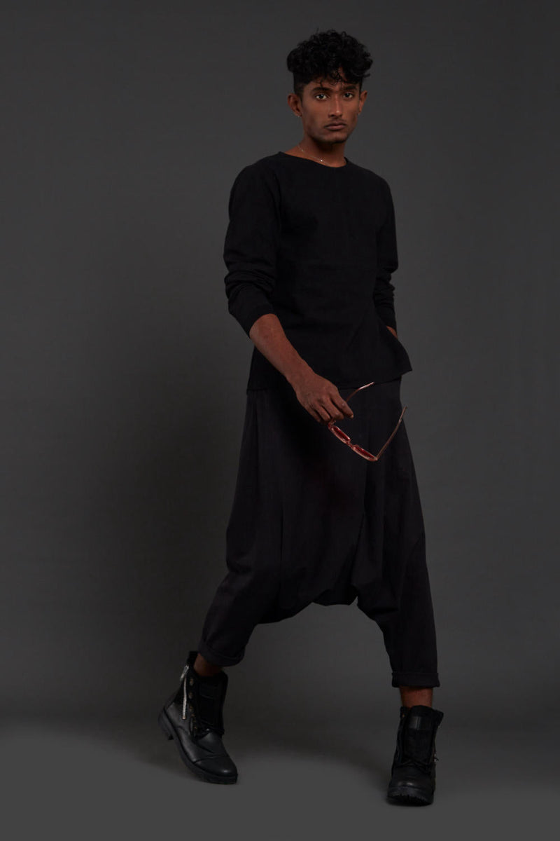Raasta Black T-shirt & Drop Crotch Pants
