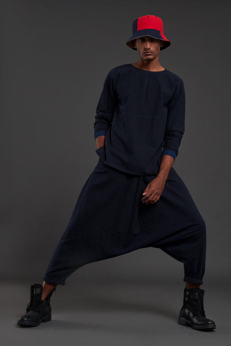 Raasta Navy Blue T-shirt & Drop Crotch Pants