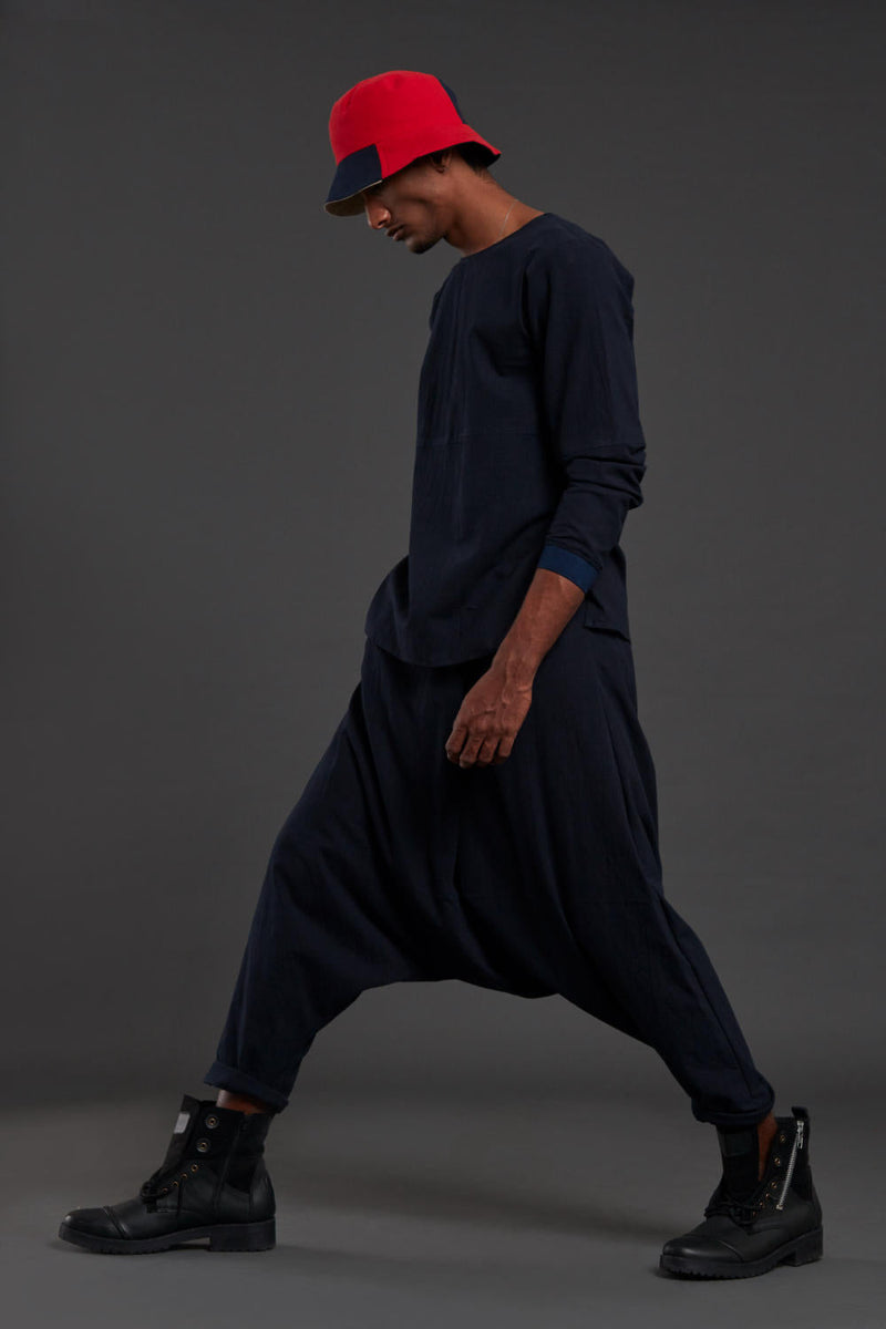 Raasta Navy Blue T-shirt & Drop Crotch Pants