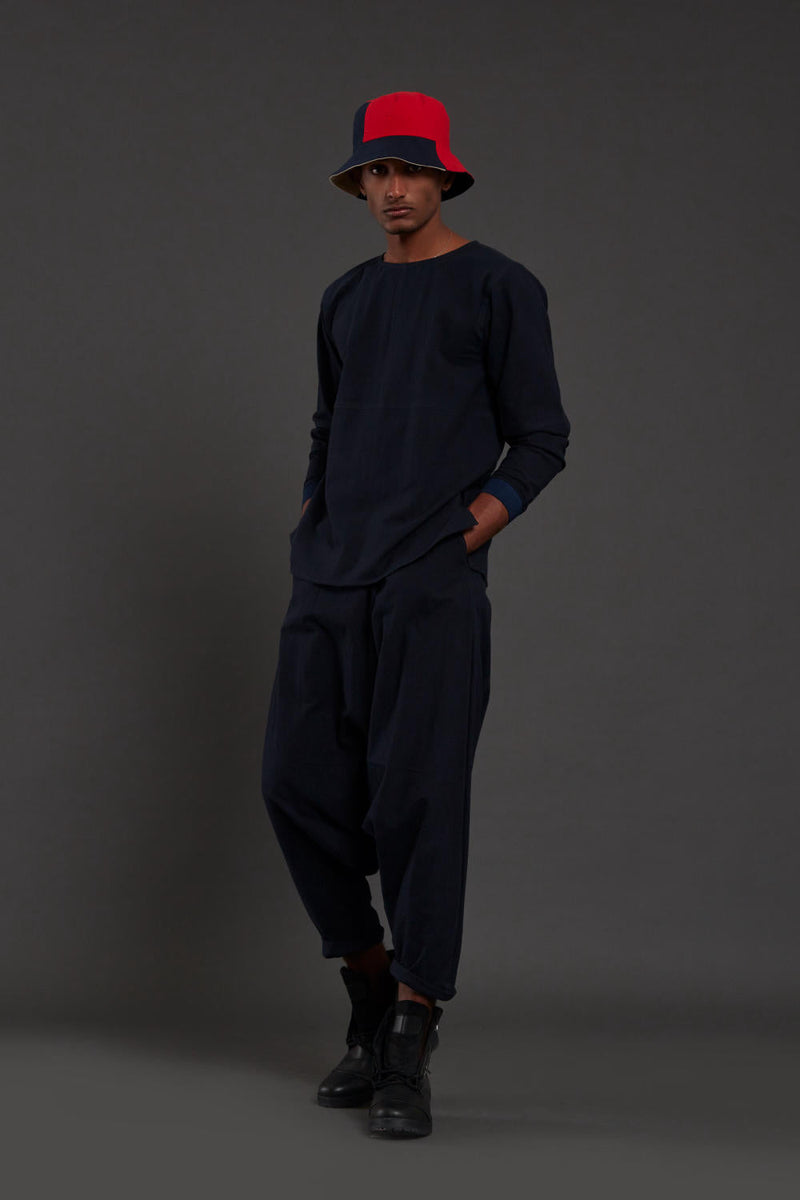 Raasta Navy Blue T-shirt & Drop Crotch Pants