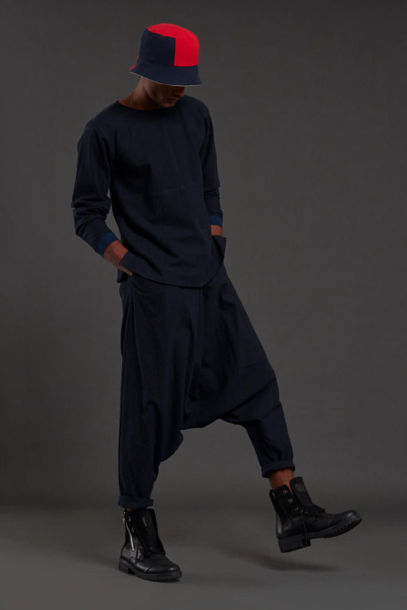 Raasta Navy Blue T-shirt & Drop Crotch Pants
