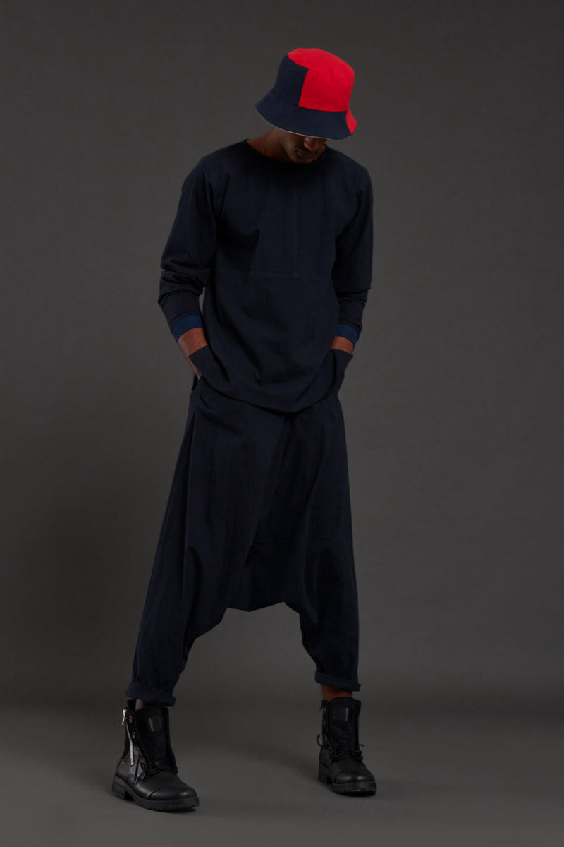 Raasta Navy Blue T-shirt & Drop Crotch Pants