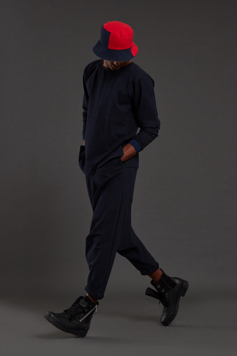 Raasta Navy Blue T-shirt & Drop Crotch Pants