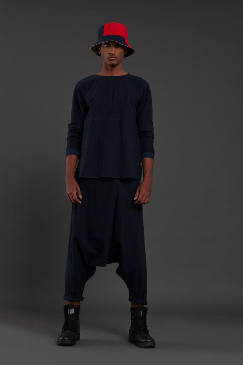 Raasta Navy Blue T-shirt & Drop Crotch Pants