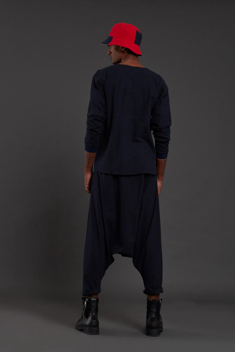 Raasta Navy Blue T-shirt & Drop Crotch Pants