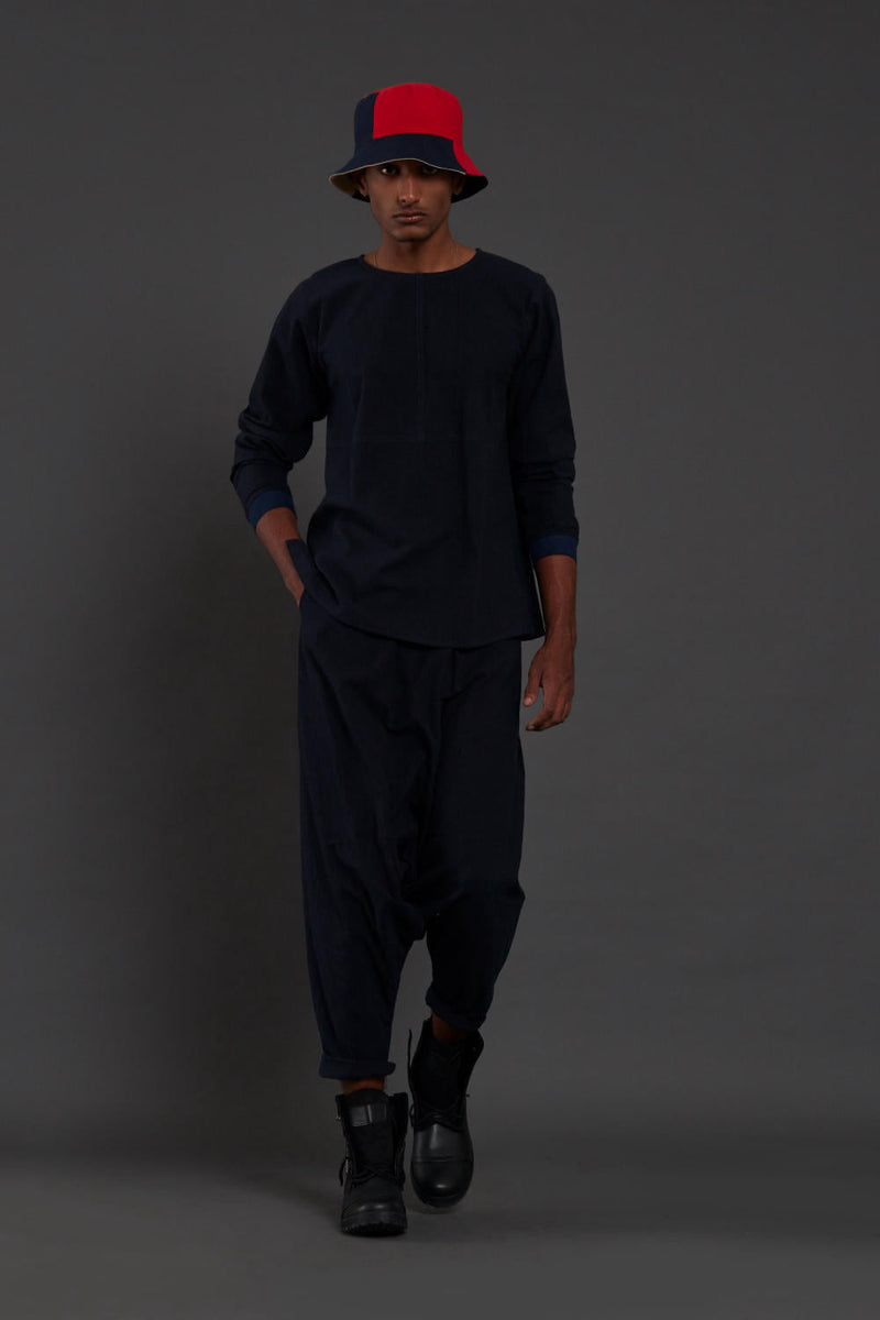 Raasta Navy Blue T-shirt & Drop Crotch Pants