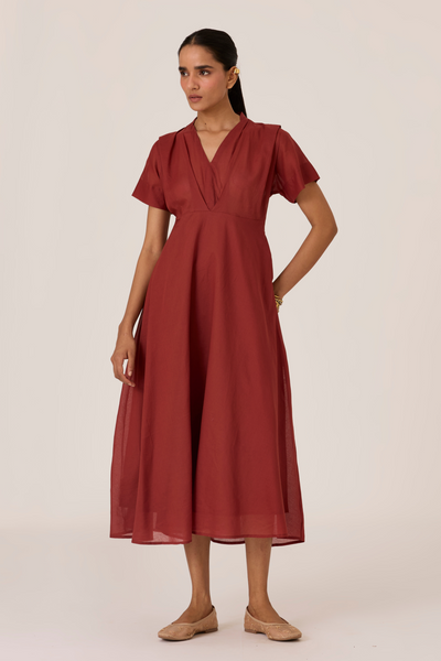 Raed Umber Pleated Midi Dress