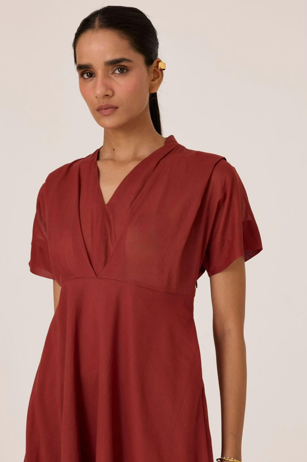 Raed Umber Pleated Midi Dress