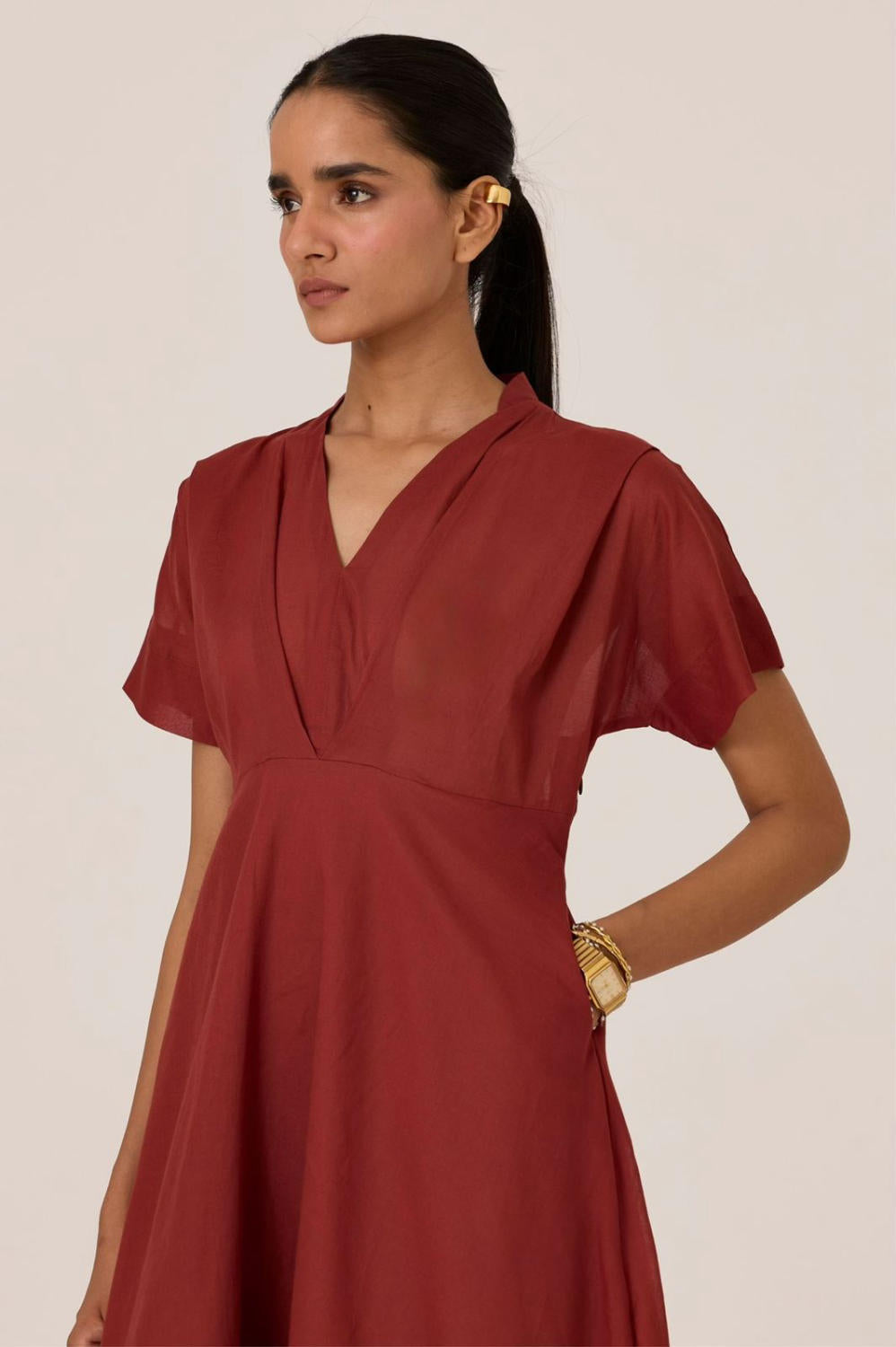 Raed Umber Pleated Midi Dress