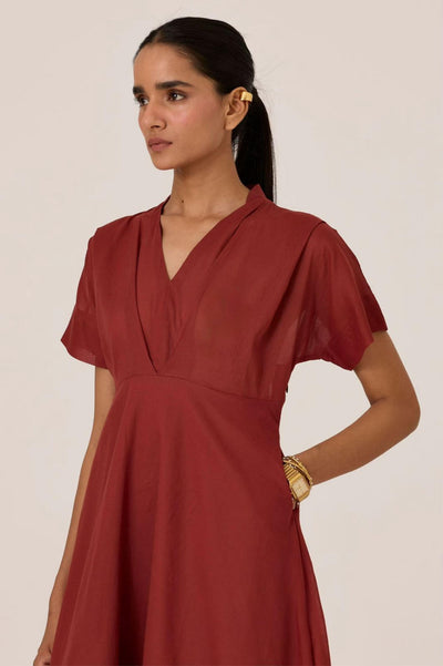 Raed Umber Pleated Midi Dress