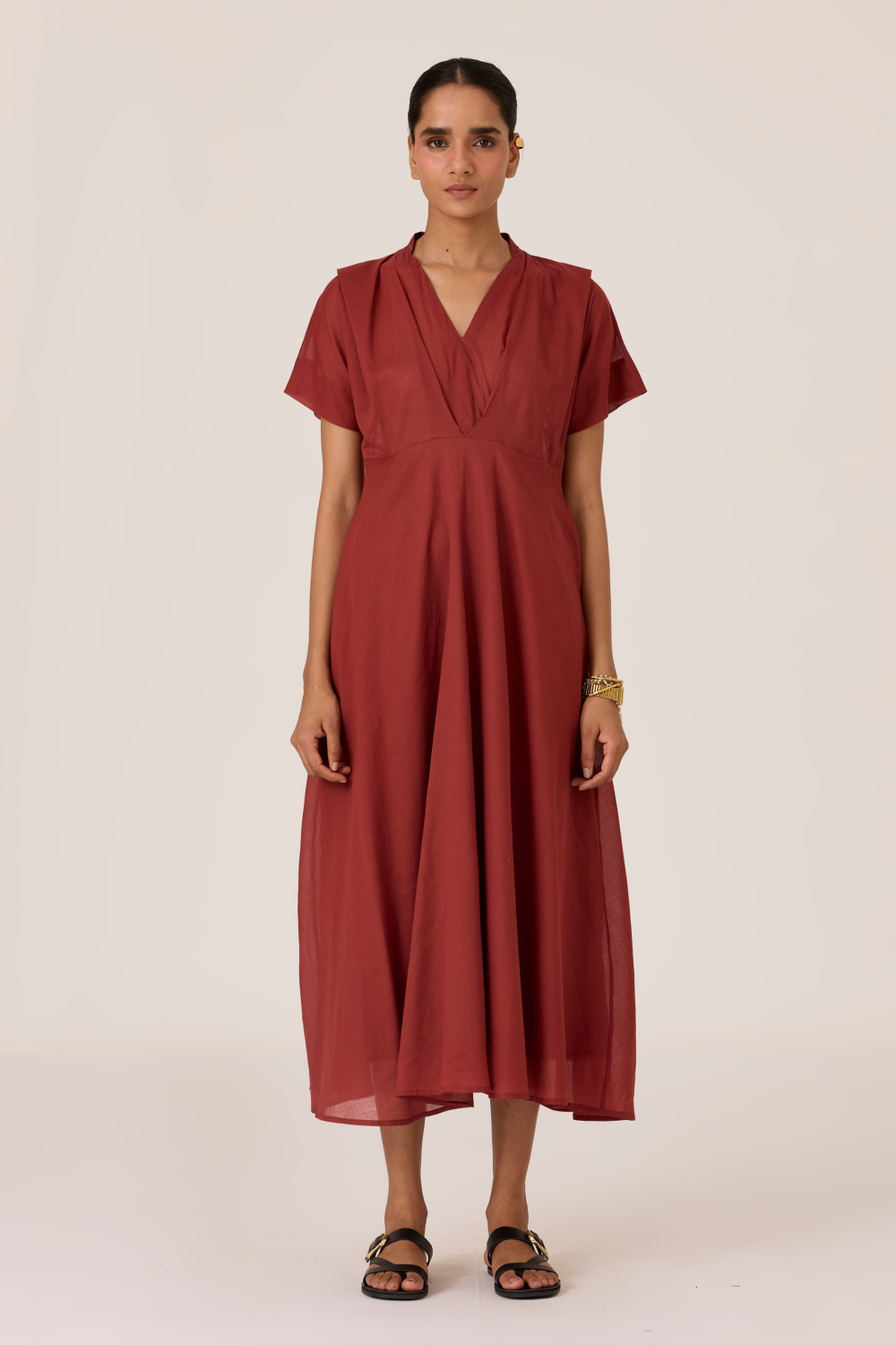 Raed Umber Pleated Midi Dress