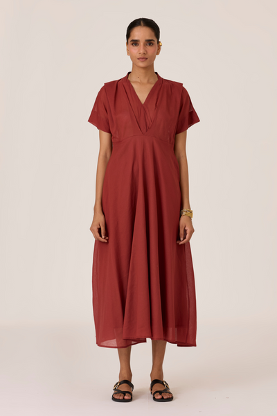 Raed Umber Pleated Midi Dress