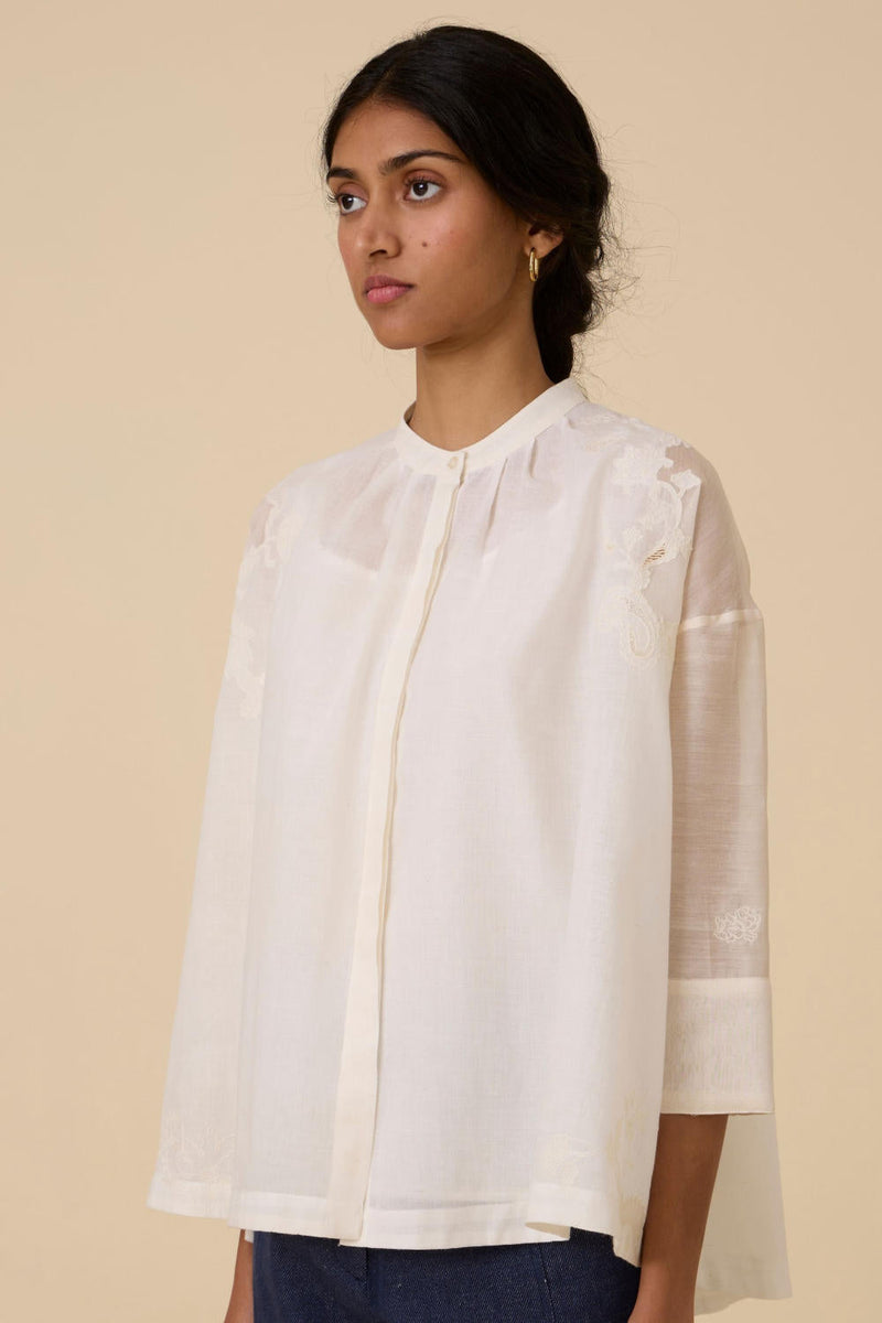Raha Embroidered Handwoven Top chanderi by The Summer House in white color for women Worldwide