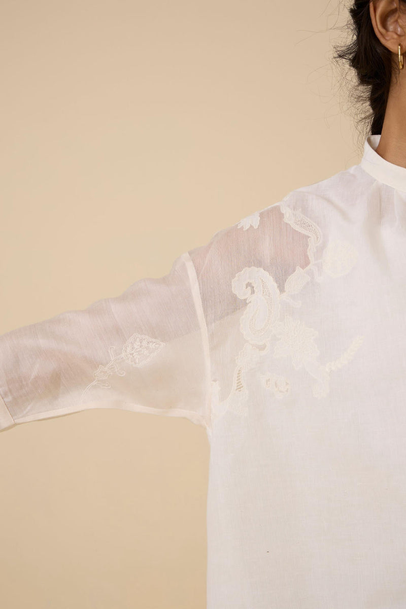 Raha Embroidered Handwoven Top chanderi by The Summer House in white color for women Worldwide