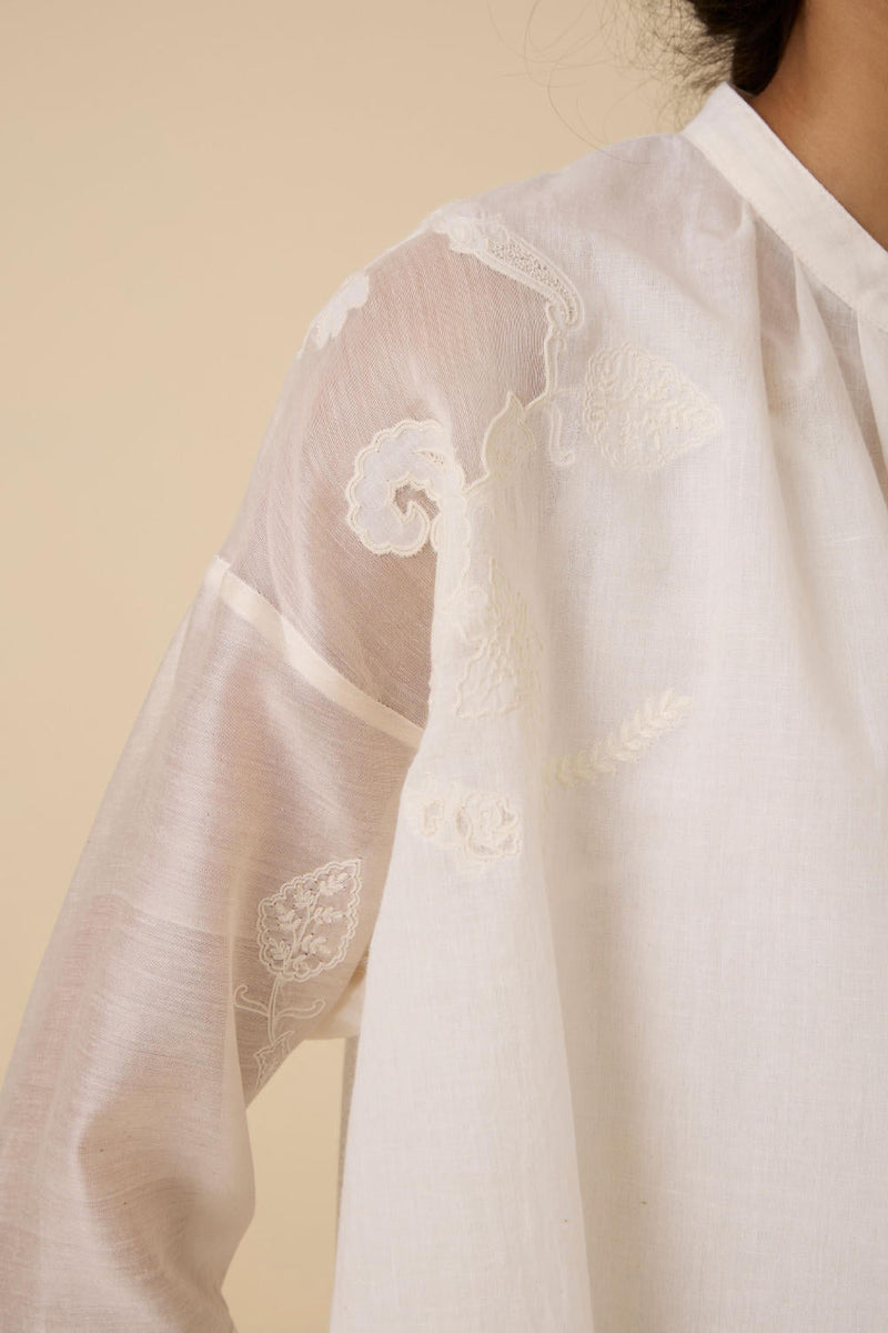 Raha Embroidered Handwoven Top chanderi by The Summer House in white color for women Worldwide