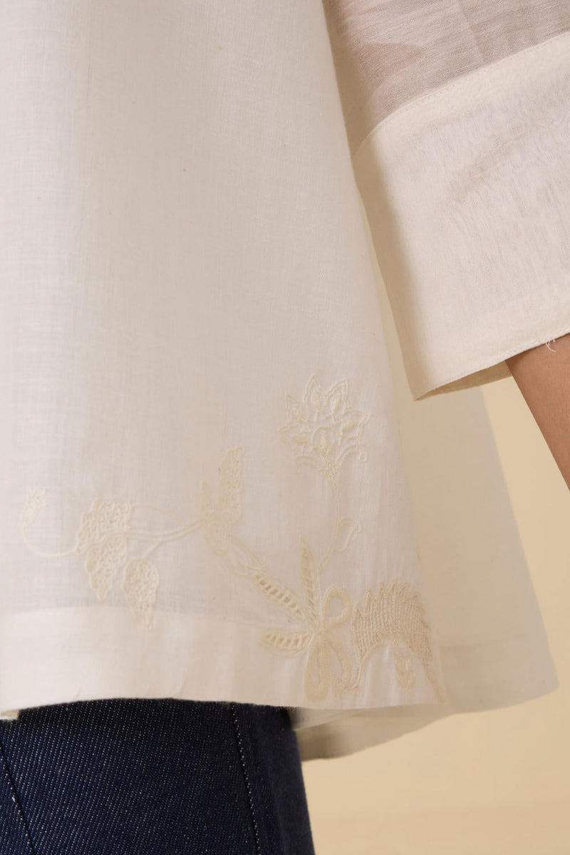 Raha Embroidered Handwoven Top chanderi by The Summer House in white color for women Worldwide