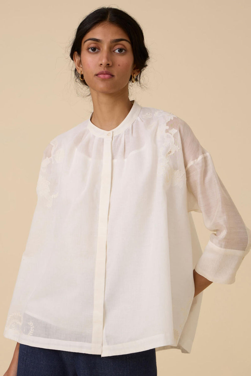 Raha Embroidered Handwoven Top chanderi by The Summer House in white color for women Worldwide