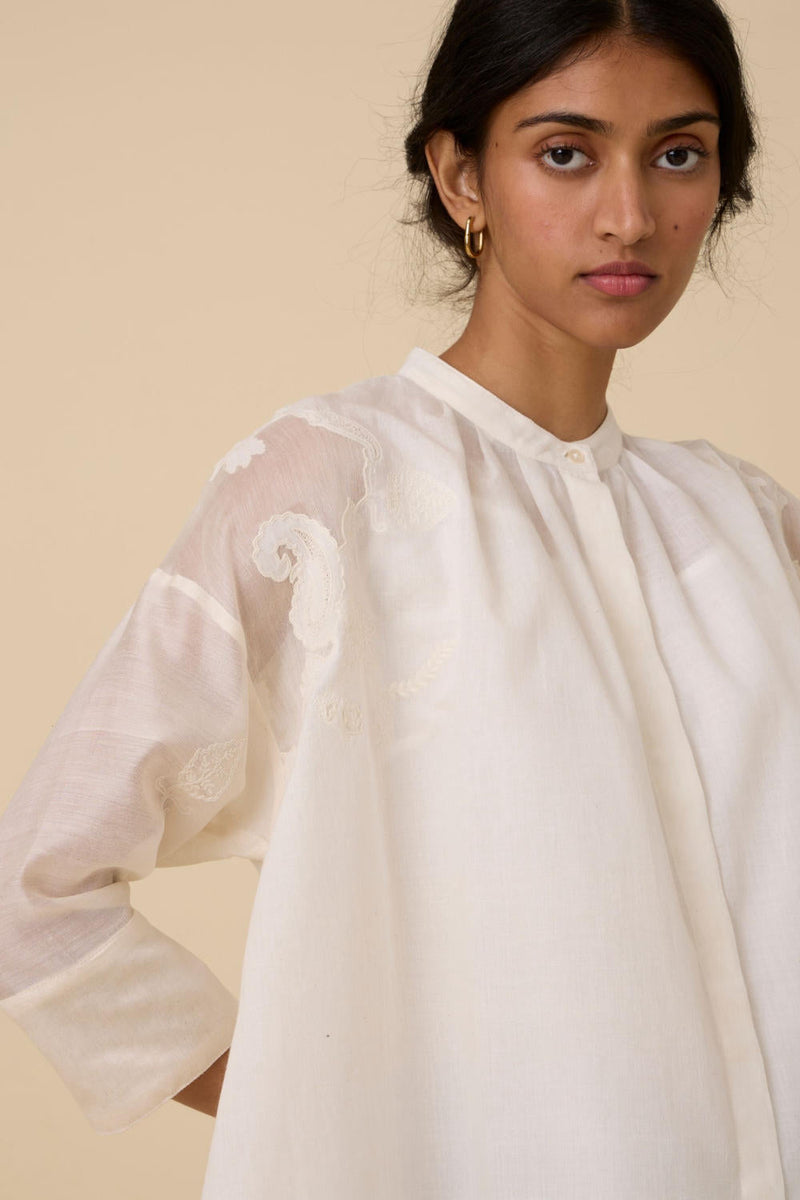 Raha Embroidered Handwoven Top chanderi by The Summer House in white color for women Worldwide