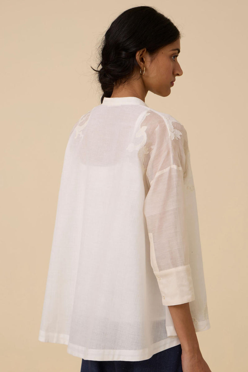 Raha Embroidered Handwoven Top chanderi by The Summer House in white color for women Worldwide