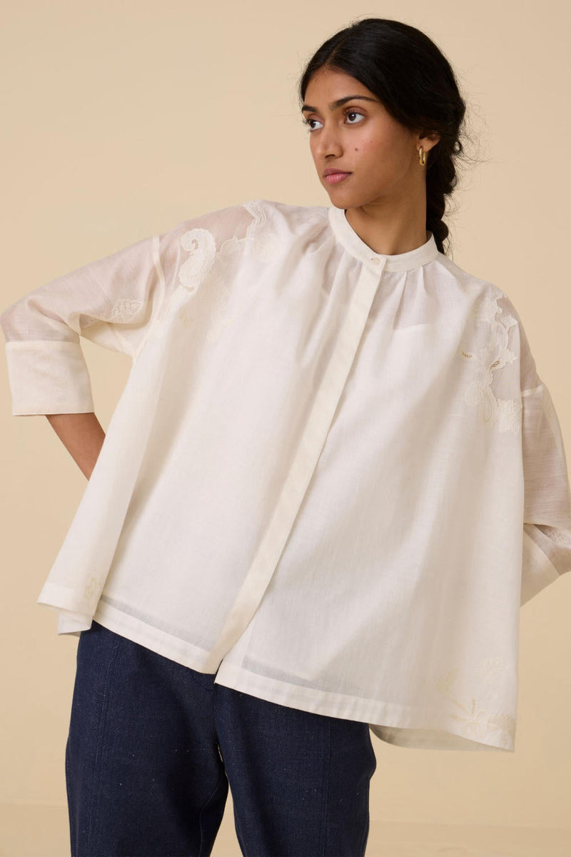 Raha Embroidered Handwoven Top chanderi by The Summer House in white color for women Worldwide