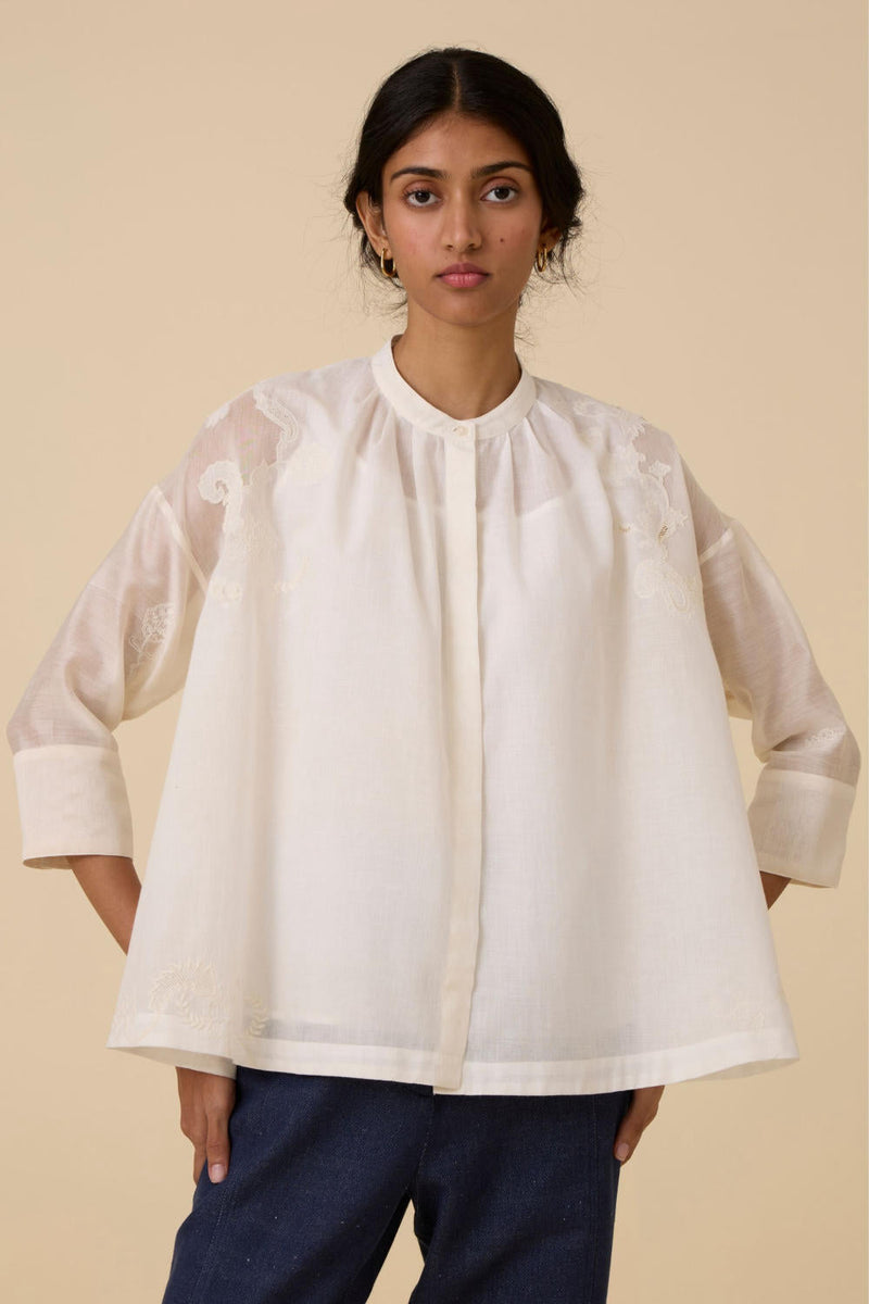 Raha Embroidered Handwoven Top chanderi by The Summer House in white color for women Worldwide
