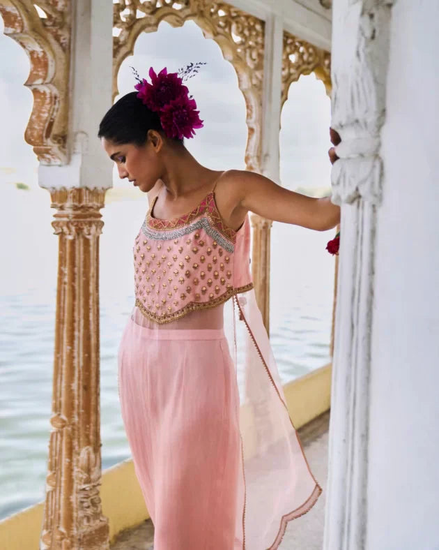 GUL NUDE PINK ORGANZA KURTA SET organza by Rajiramniq for women Worldwide