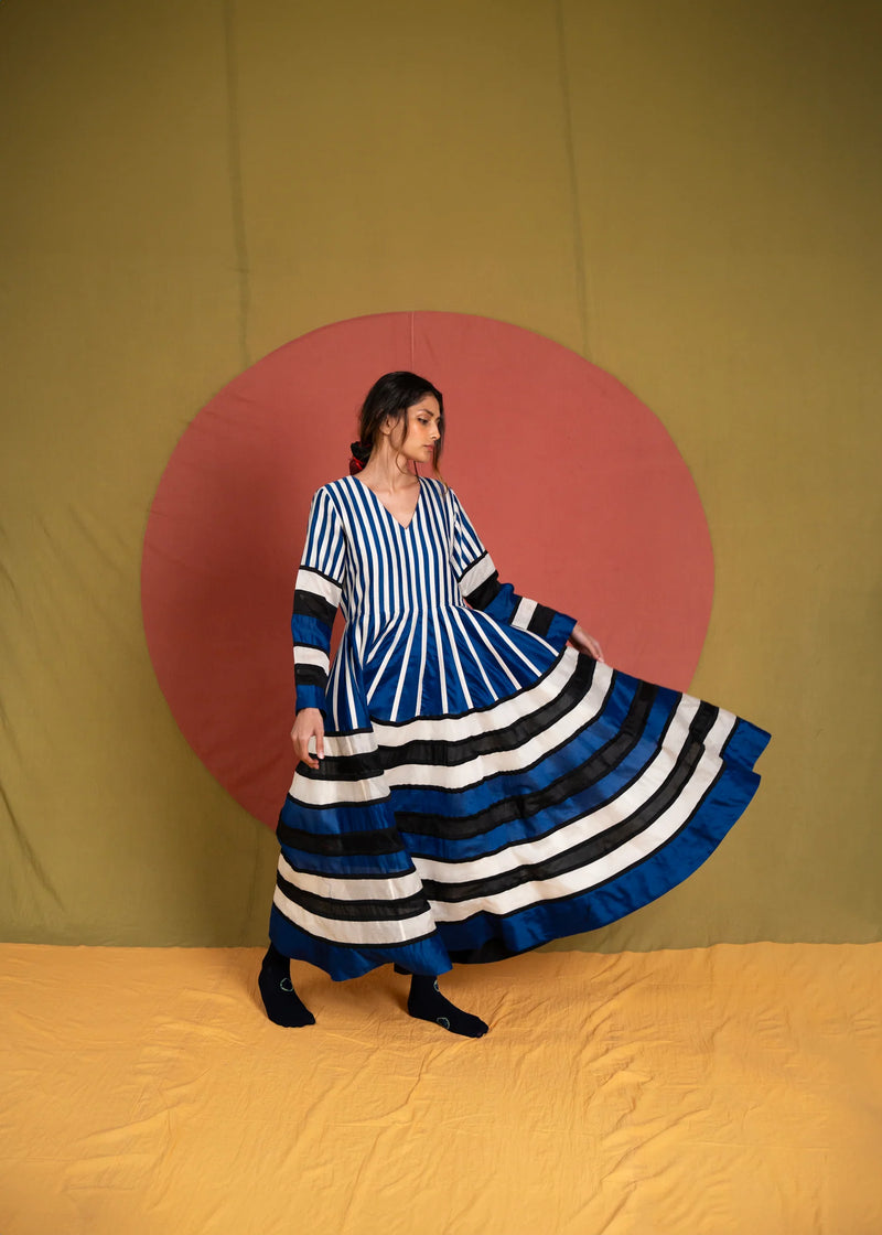 Rango Dress-Black, Blue and White