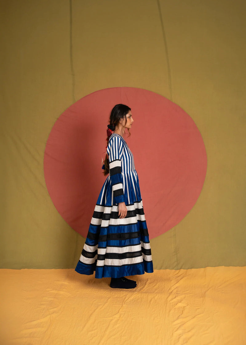Rango Dress-Black, Blue and White