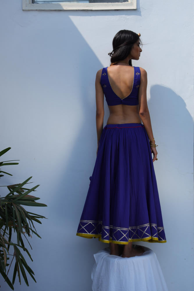 Raqs ghagra set cotton Lehenga Sets by Khara Kapas in blue for women Worldwide