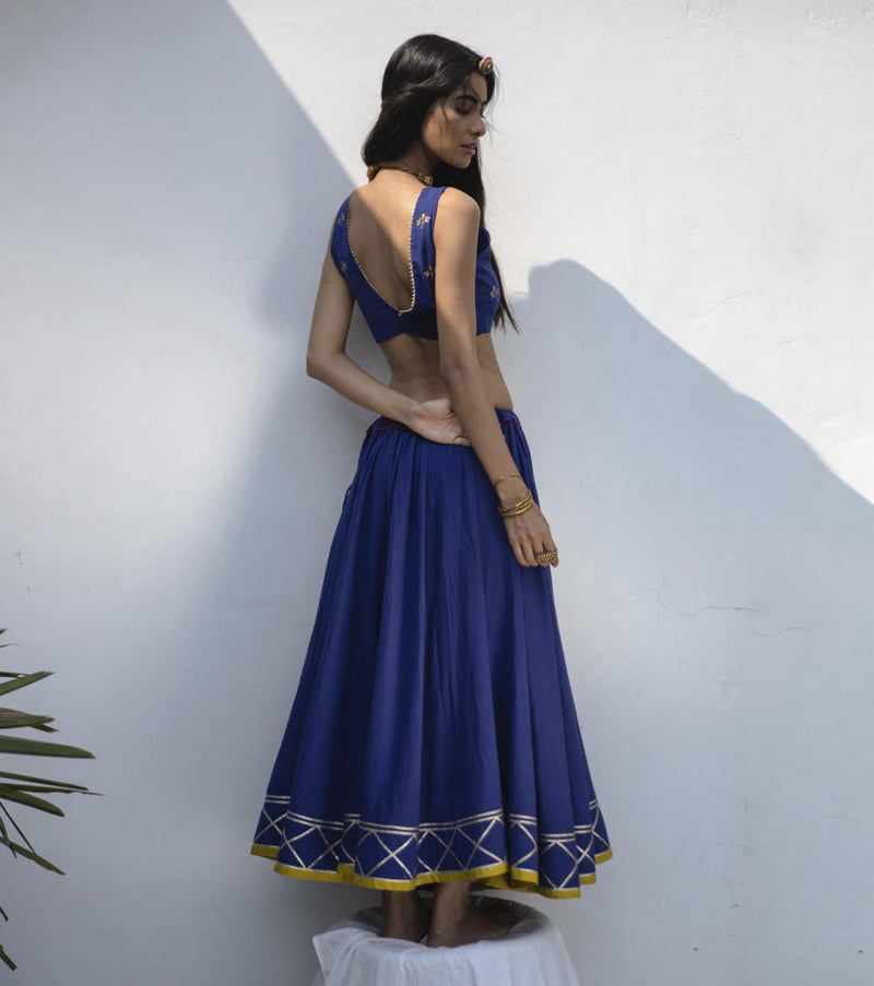 Raqs ghagra set cotton Lehenga Sets by Khara Kapas in blue for women Worldwide