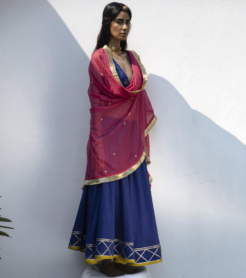 Raqs ghagra set cotton Lehenga Sets by Khara Kapas in blue for women Worldwide
