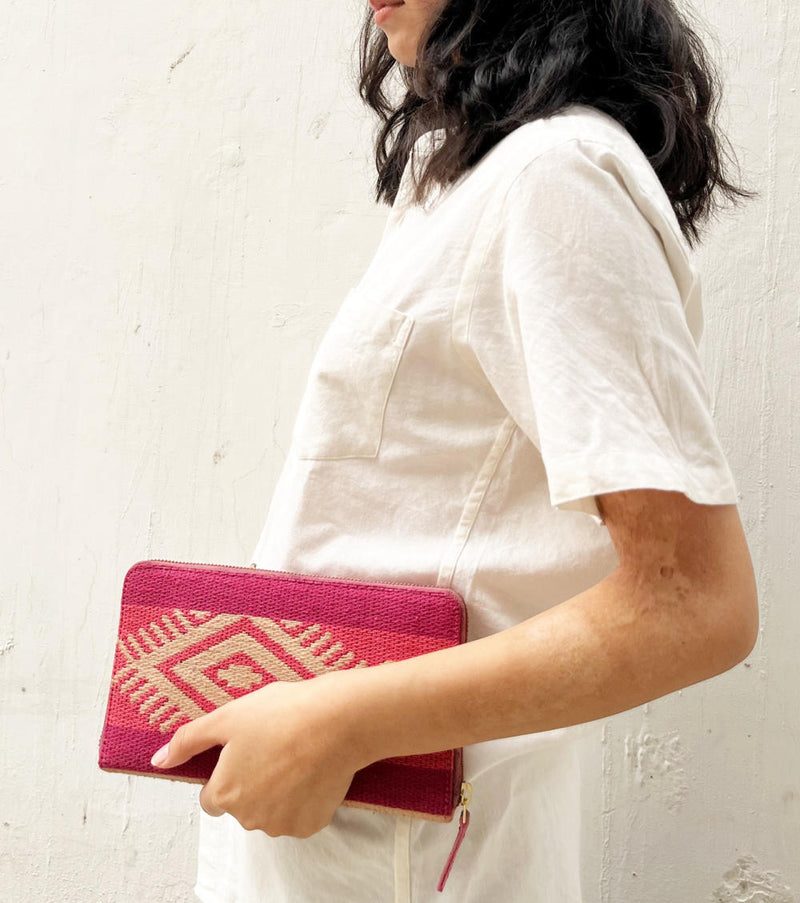 Rasberry Wallet cotton Bags by Khara Kapas for women Worldwide