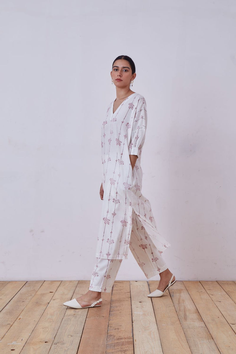 Ratan Red Hand Printed Tunic cotton cambric tunics/kaftan by The Summer House for women Worldwide