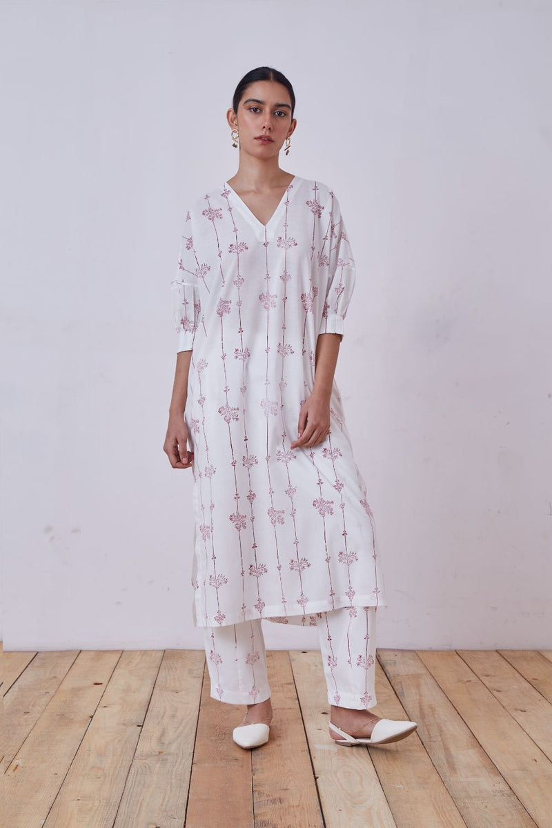 Ratan Red Hand Printed Tunic cotton cambric tunics/kaftan by The Summer House for women Worldwide