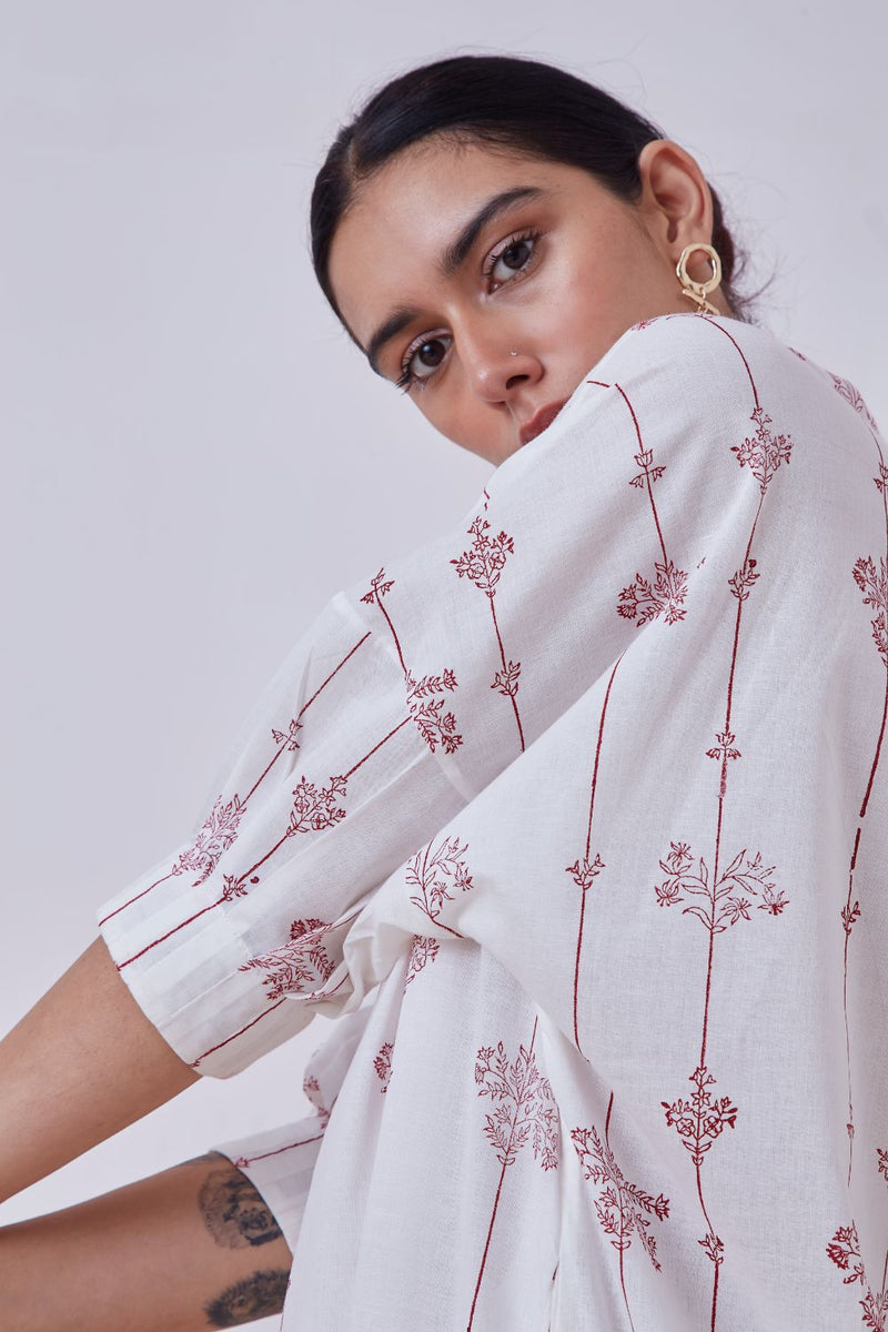 Ratan Red Hand Printed Tunic cotton cambric tunics/kaftan by The Summer House for women Worldwide