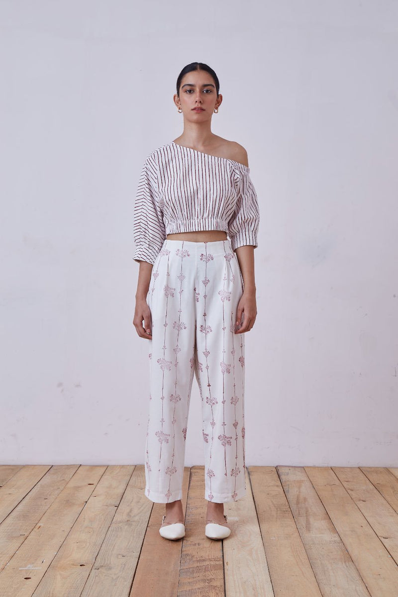 Ratan Red Hand Printed Pant cotton cambric pant/trouser by The Summer House for women Worldwide