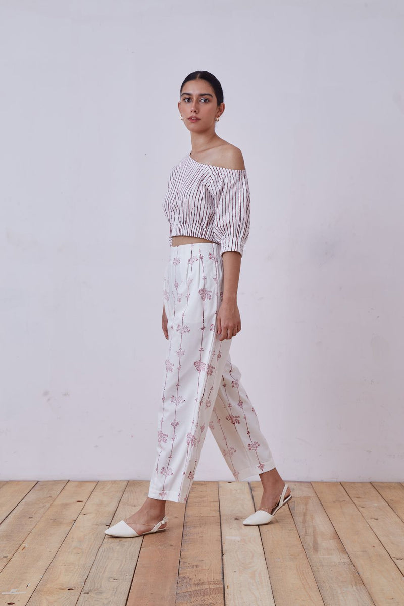 Ratan Red Hand Printed Pant cotton cambric pant/trouser by The Summer House for women Worldwide