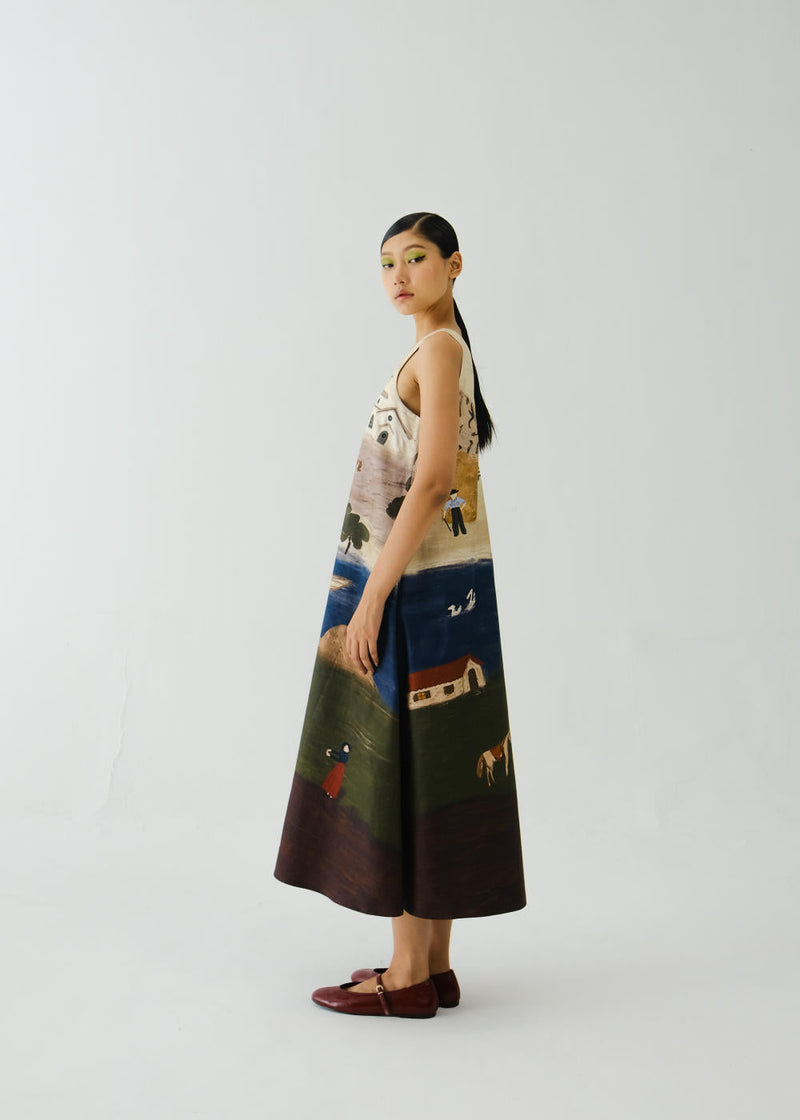 Ravine Dress-Village Print satin by CORD for women Worldwide