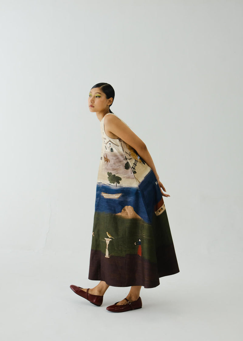 Ravine Dress-Village Print satin by CORD for women Worldwide
