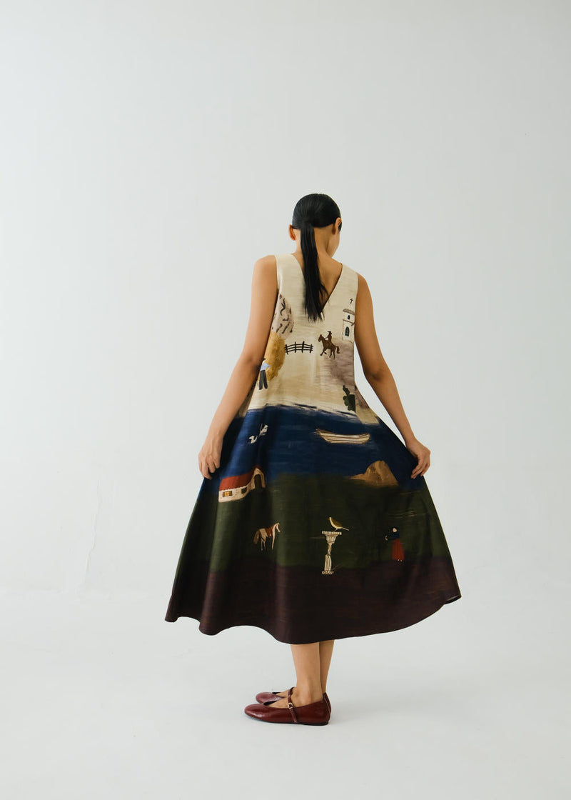 Ravine Dress-Village Print satin by CORD for women Worldwide