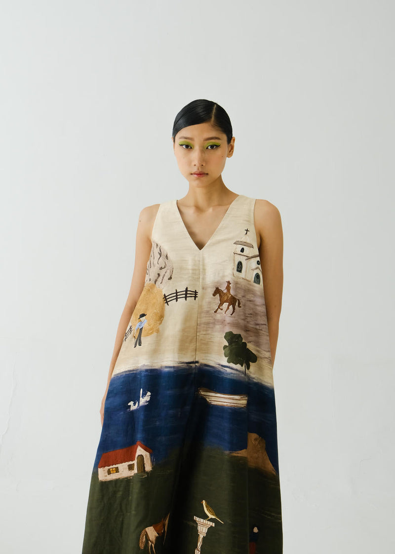Ravine Dress-Village Print satin by CORD for women Worldwide