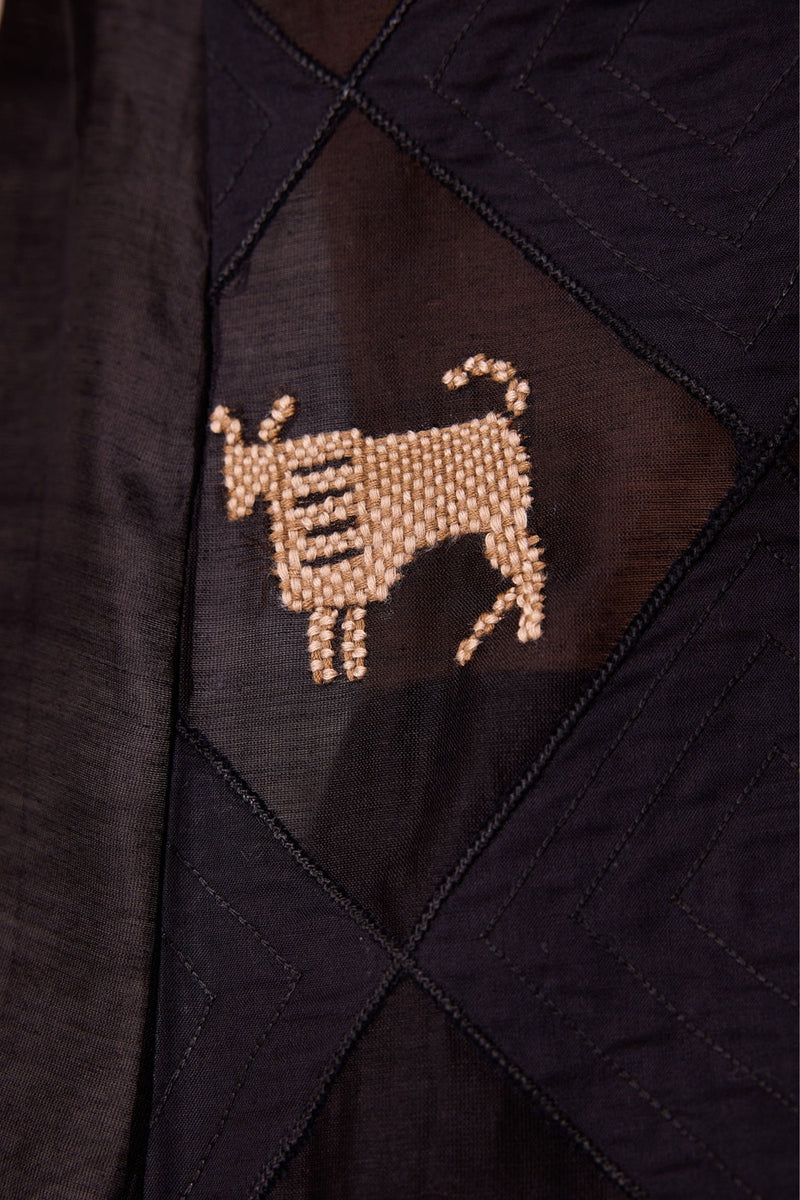 Rayya Black Handwoven Embroidered Top