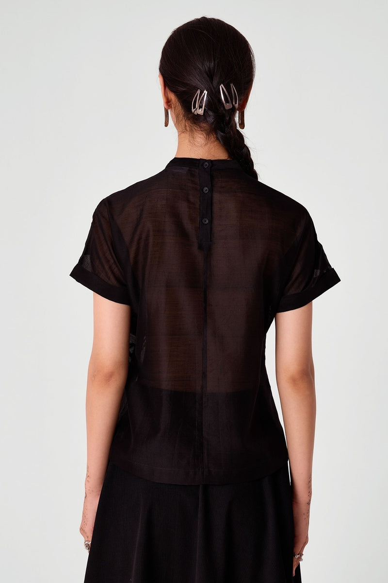 Rayya Black Handwoven Embroidered Top