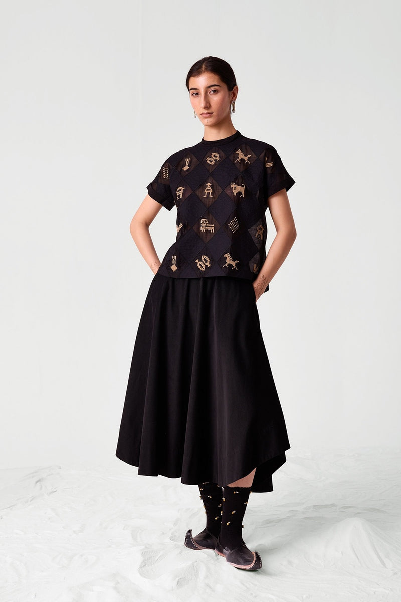Rayya Black Handwoven Embroidered Top