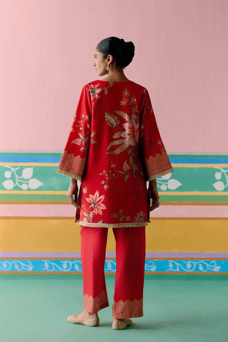 Red Chintz Kurta Set chanderi by Label Mogra in red color for women Worldwide