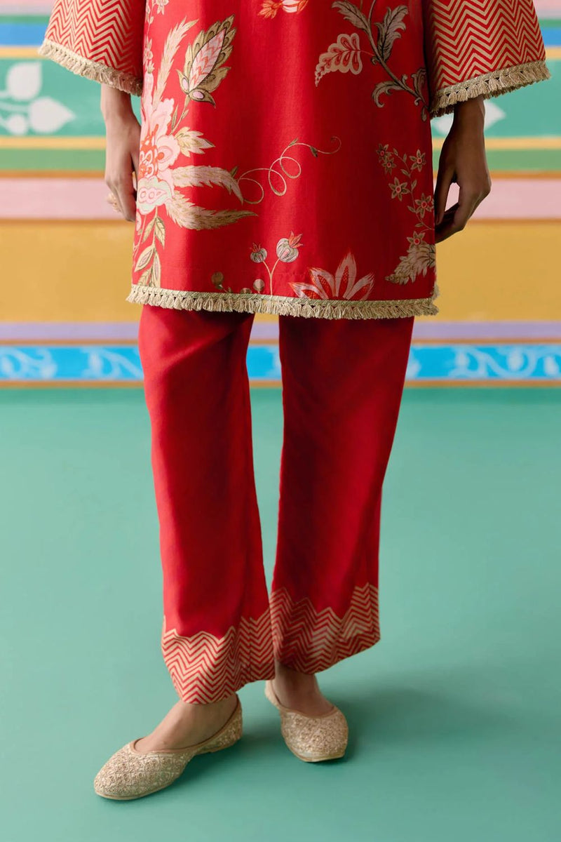 Red Chintz Kurta Set chanderi by Label Mogra in red color for women Worldwide