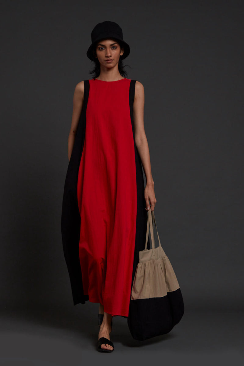 Red Colour Block Dress Dress by Mati for women Worldwide