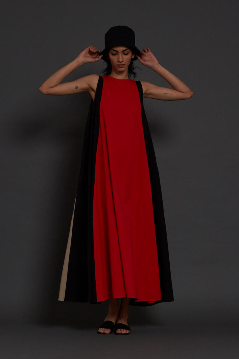 Red Colour Block Dress Dress by Mati for women Worldwide